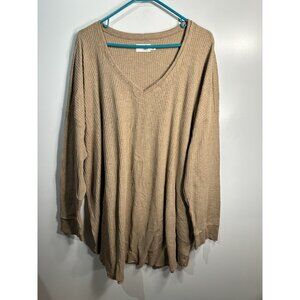 terry & sky womens tan v neck long sleeve shirt plus size 3X 24w 26w